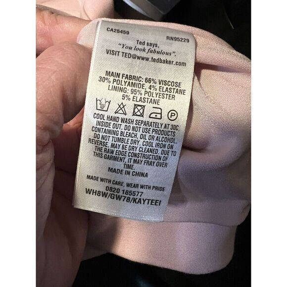 Ted Baker Womens XS V-Neck Back Zip Top Light Pink Lined Bell Sleeve Stretch - Picture 8 of 8